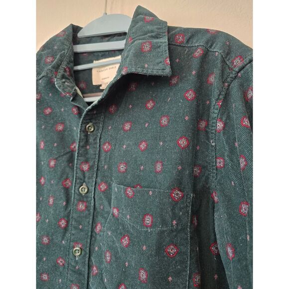 American Eagle Green Corduroy Shirt Microprint Floral Vibe Size S Soft Grunge - Picture 3 of 10